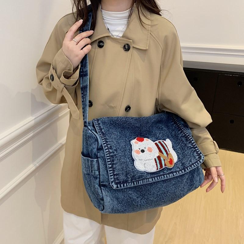 Vintage Shoulder Bag Lightweight Commuter Bag Cartoon Denim Women's Bag