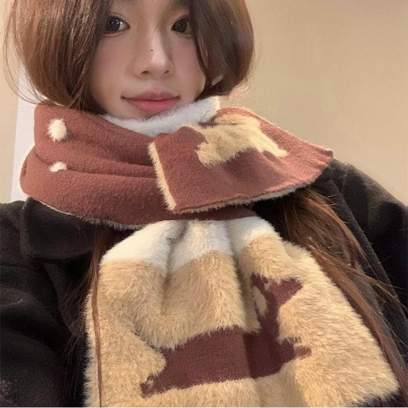 Plush and Cute Dog Double Sided Knitted Plush Scarf for Women In Autumn and Winter Korean Style Thickened Warm Wool Versatile