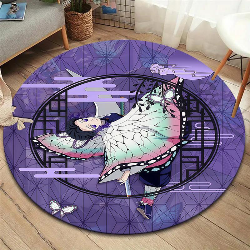 Demon Slayer Art Round Area Rug Carpet Rug For Living Room Bedroom Sofa Playroom Decor Nonslip Floor Mat