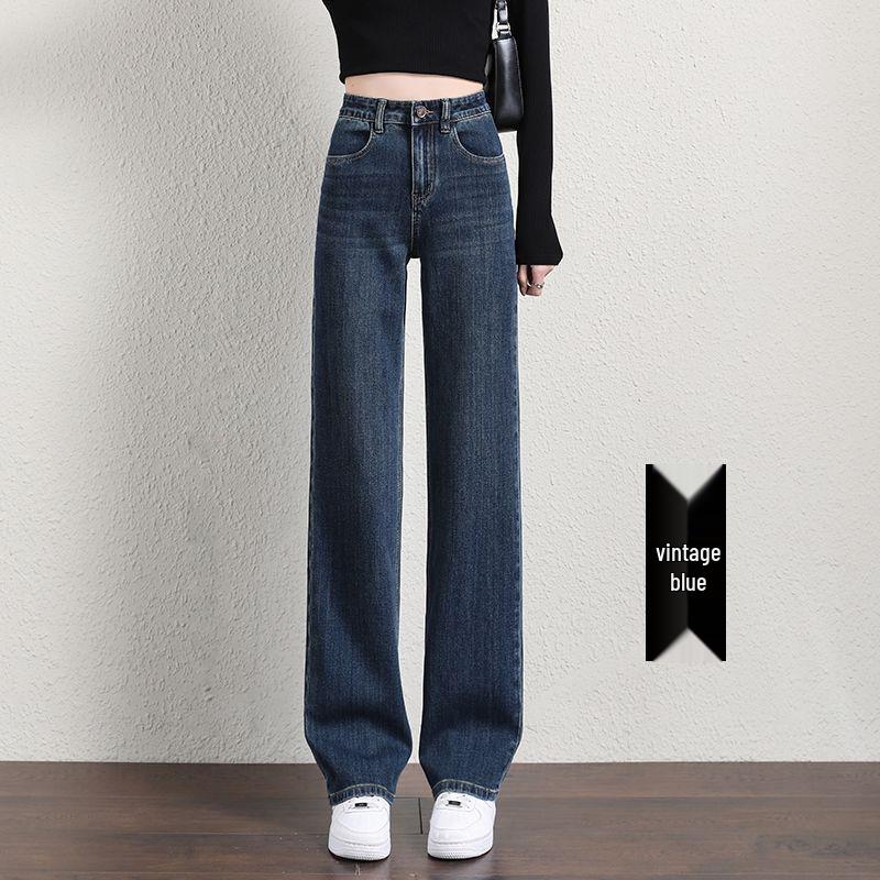 Women s High Waist Straight Leg Jeans - Autumn/Winter 2025 Wide Leg Trend Vintage Blue - Long
