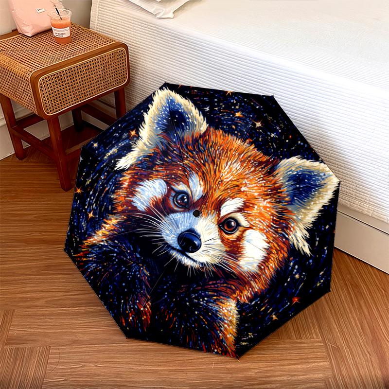 Fantasia Panda Rosso, ombrello pieghevole automatico, design portatile e pieghevole, 8 stecche, un regalo di Natale o di compleanno.