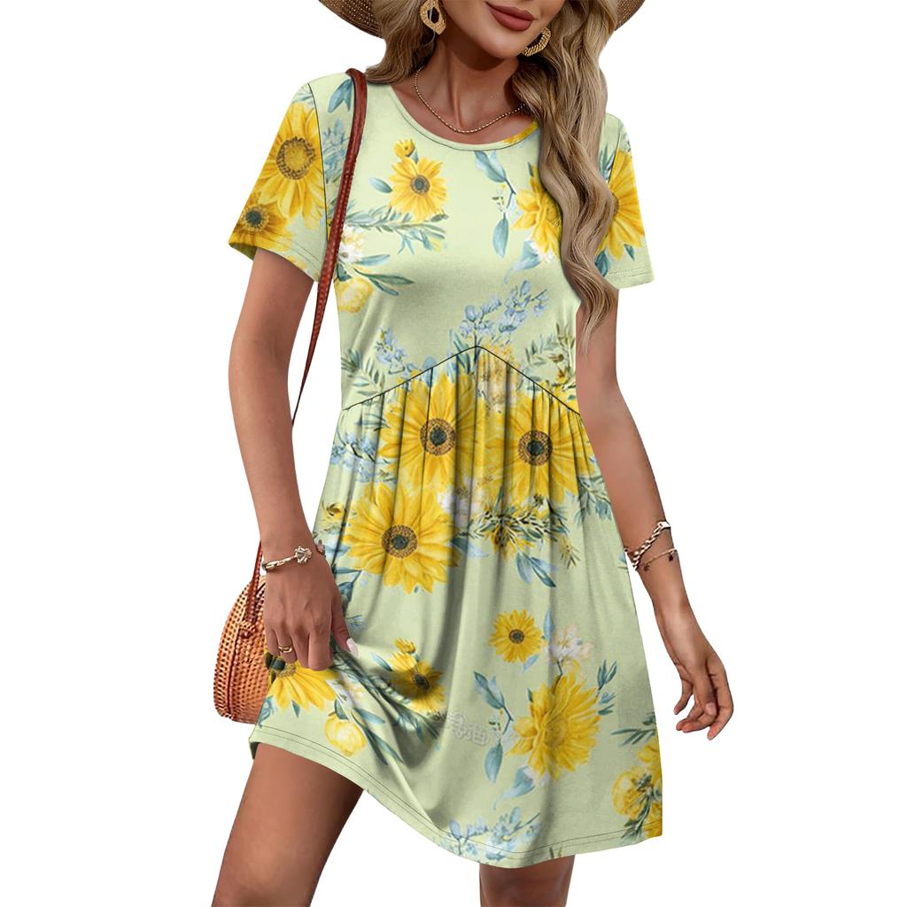 Dresses For Women Short Sleeve O Neck Casual Dresses Waist Maternity Dress With Pockets