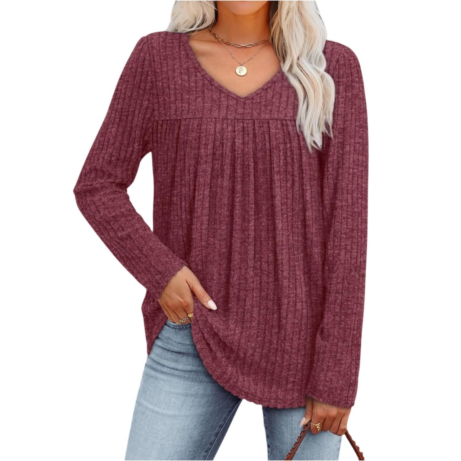 

Women s Fashionable Long-sleeved Pullover Solid-color Top S