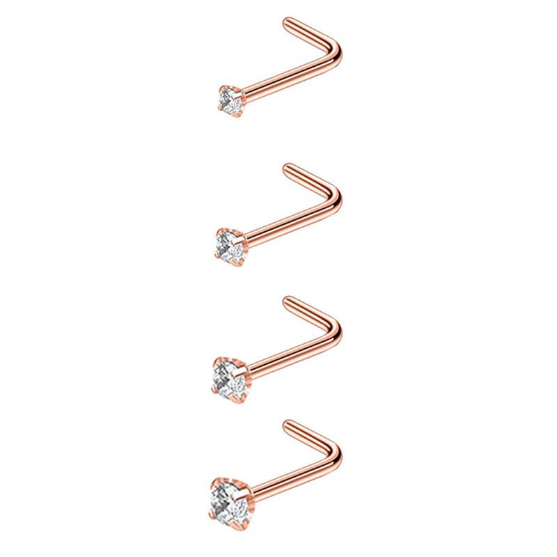 4/12PCS Stainless Steel Zircon Nose Piercing Stud Set L Shape Nose Ring Lot Twist Nose Ring Stud Bulk Body Piercing Nariz Pack
