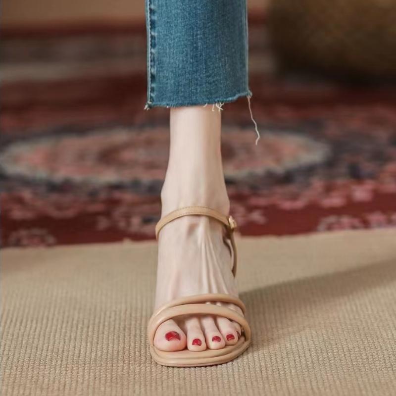 Fashion 2025 Summer New Women's Shoes Open Toe Thick Heel Sandals Fashion One Line High Heel Shoes, Fashionable Women