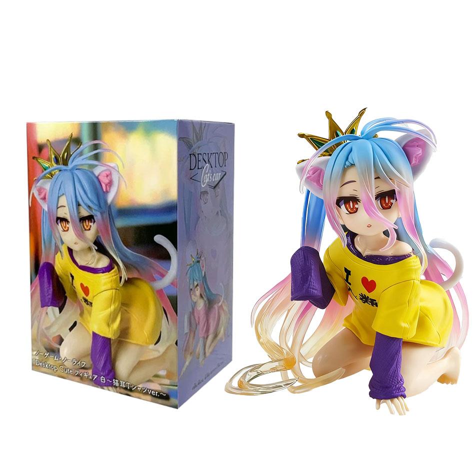 New No Game No Life Anime Figure Desktop Cute Cat Ear Shiro Action Figure Room Decorations PVC Adult Collection Model Doll Toys
