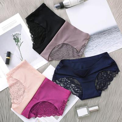 Seamless Underwear for Women Silky Invisible Hipster Briefs Mid Rise Lace Satin Stretch Bikini Panties