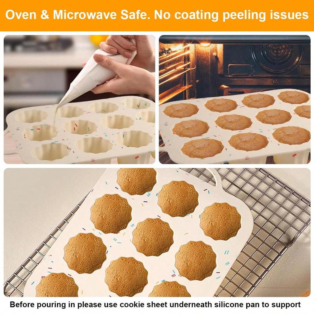 Leeseph Silicone Muffin Pan Cupcake Pan Molds, 12 Cups Non-stick Baking Molds with Handle for Making Muffin Cakes Cupcakes Tart