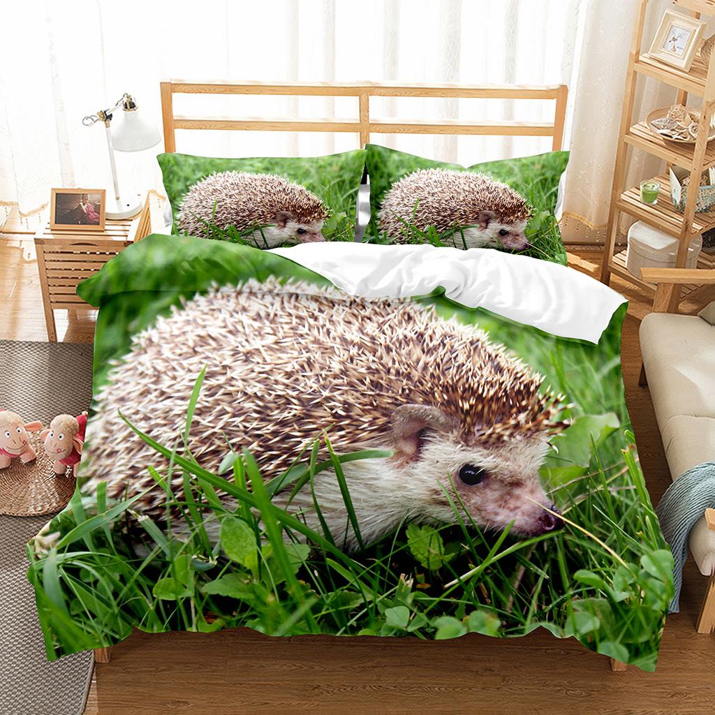 Hedgehog Duvet Cover Set Cute Cute Animal Polyester Comforter Cover King Queen Size for Kid Boy Girl Bedding Set with Pillowcase