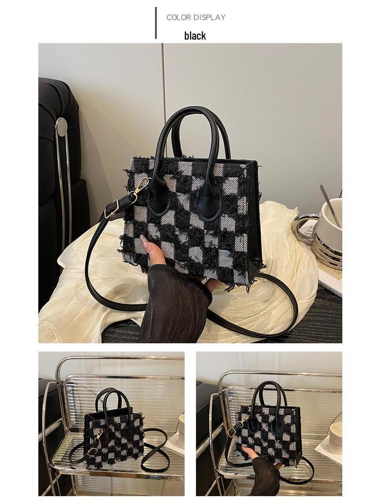 Korean Style Denim Plaid Women's Crossbody Shoulder Bag - Autumn Collection