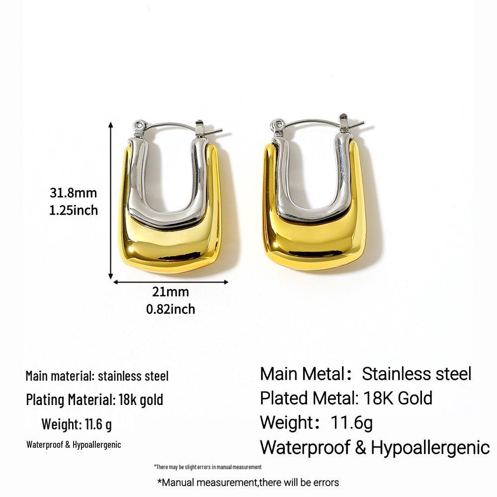 18K Gold-Plated Geometric Stainless Steel Earrings for Women - Waterproof and Durable Studs
