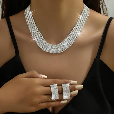 Light Luxury Full Diamond Popular Necklace Earrings Set
