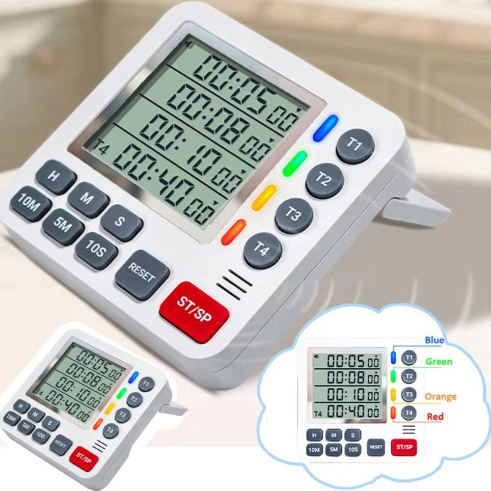 Stummschaltbare Kanäle Uhr Hoch-/Runterzählen Küchenwecker Digital 4 Kanäle Timer Wecker