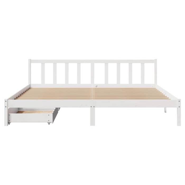 VidaXL Cadre de lit avec tiroirs blanc 200x200 cm bois massif de pin, sommier, cadre de lit double, cadre de lit en bois 3301484