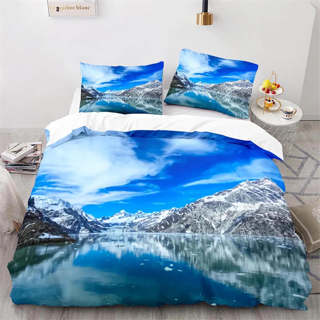Snow Mountain Duvet Cover Clouds Hill Scenery Glacier Natural Beauty Print Ocean Theme Quilt Cover For Children Adult Room Decor