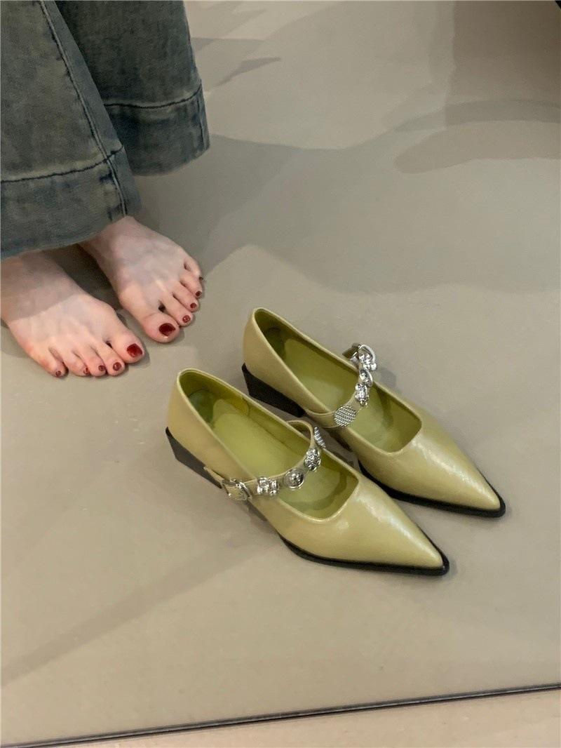 

Темпераментные туфли Мэри Джейн на толстом каблуке, новые элегантные туфли-лодочки с острым носком и металлической пряжкой для работы, женские 39 зелёный