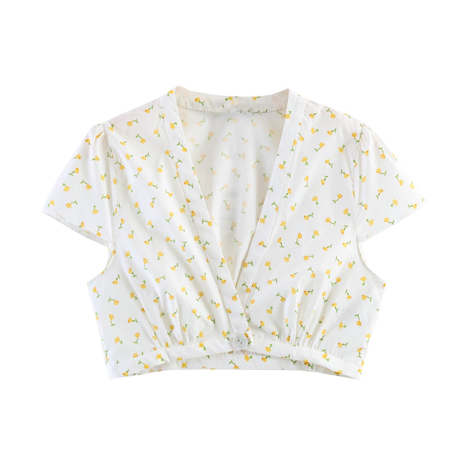 European and American style, new women s clothing, foreign style flower poplin short top flower poplin mini skirt XS