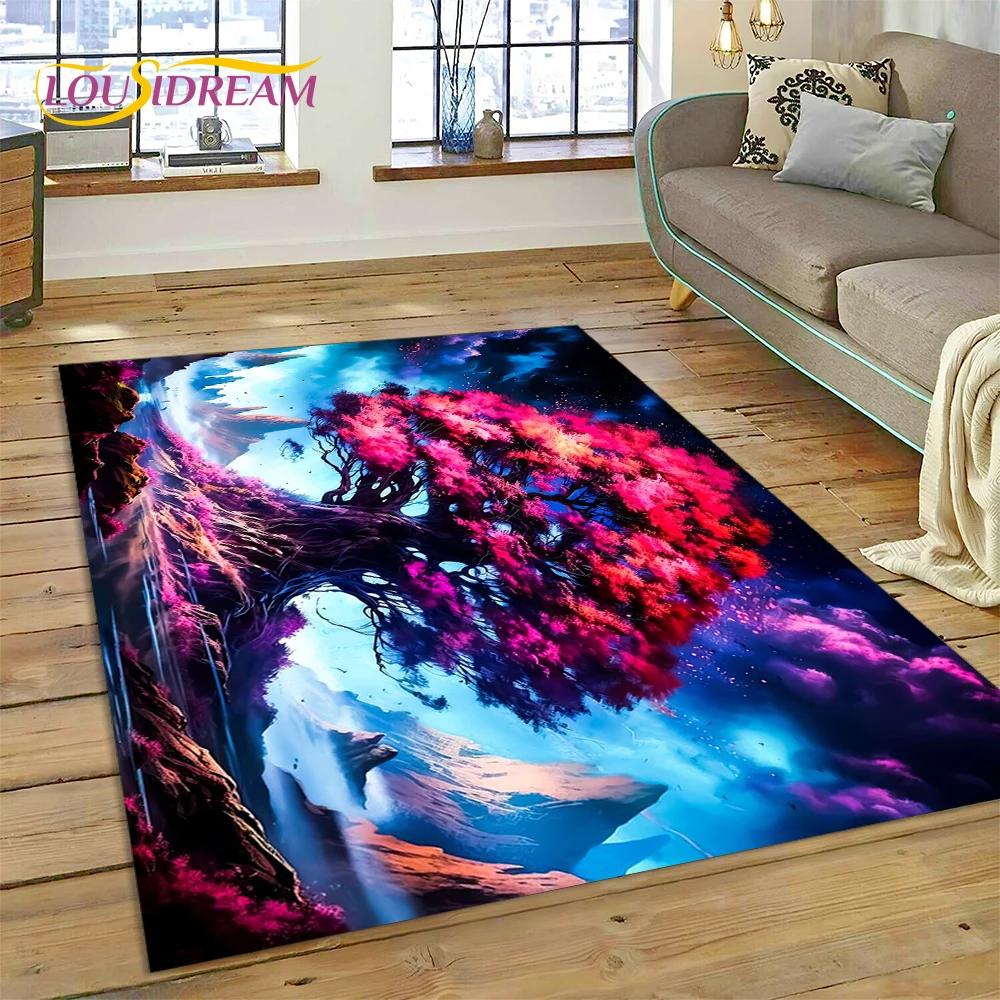 Doğa Yaşam Ağacı İskandinav Mitolojisi Yggdrasil Halı Kilim Ev Oturma Odası Yatak Odası Kanepe Kapı Paspası Dekor, Çocuk Kaymaz Zemin Paspası