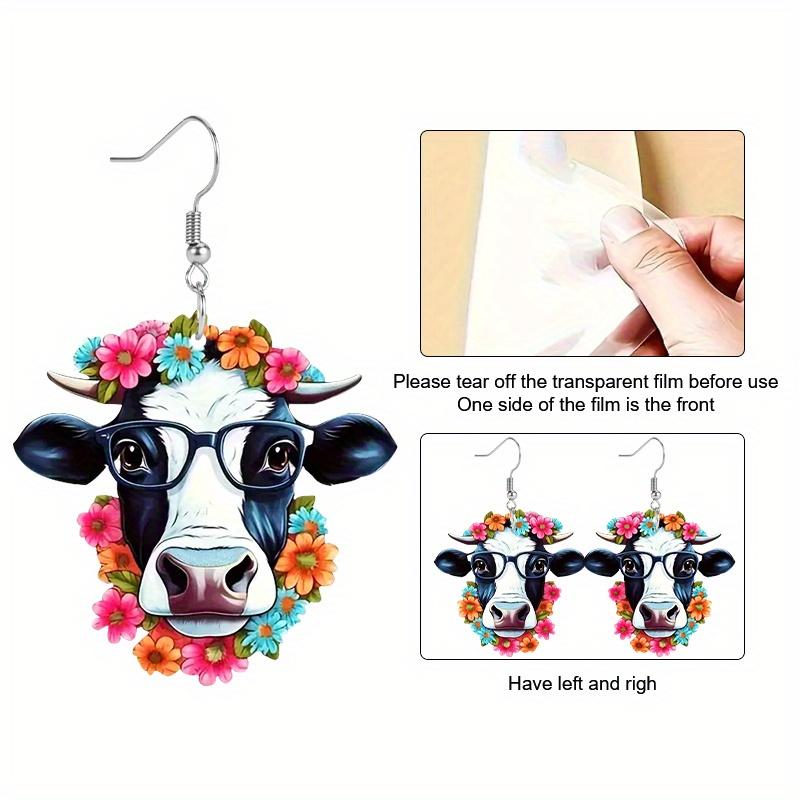 Einzigartige Brillen Kuh mit Blumenkranz Acryl Ohrringe für Frauen Mädchen, Frühling Sommer Y2K Stil Girlanden Creolen, Damenmode Drapierohrringe