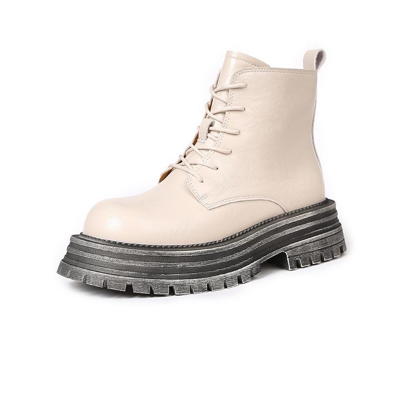 

British style white Martin boots women s 2024 platform-soled locomotive short boots western cowboy single boots 40