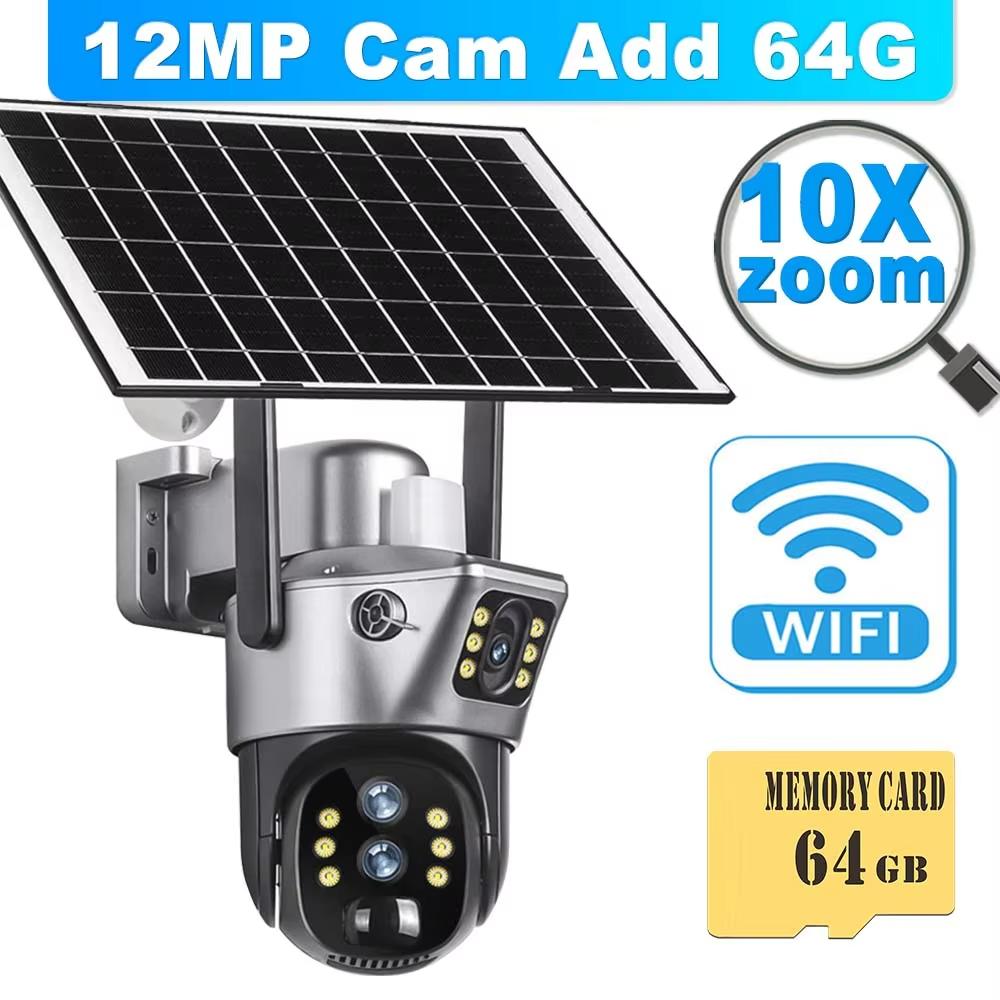 LS VISION 12MP 6K Solárna batériová kamera Vonkajšia 10x Zoom Trojitý objektív PTZ WiFi Dohľadová kamera Bezpečnostná ochrana 4K 8MP Chytrá CCTV kamera