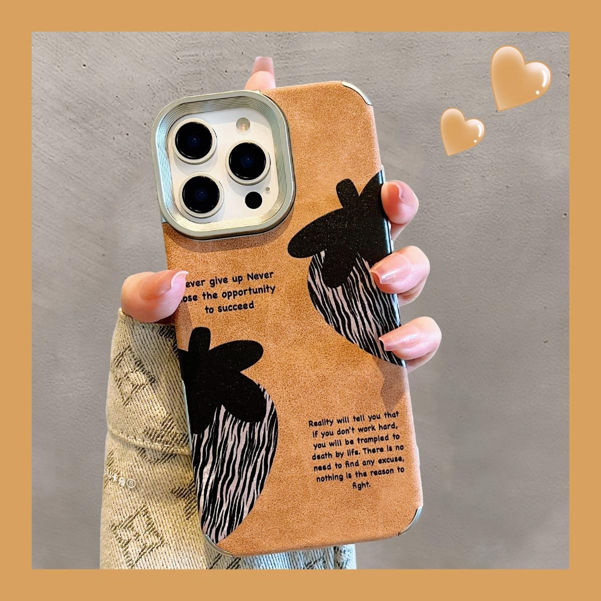 

Applicable To Apple 15promax Mobile Phone Case Iphone16 Zebra Pattern Strawberry 13 Retro iPhone XS