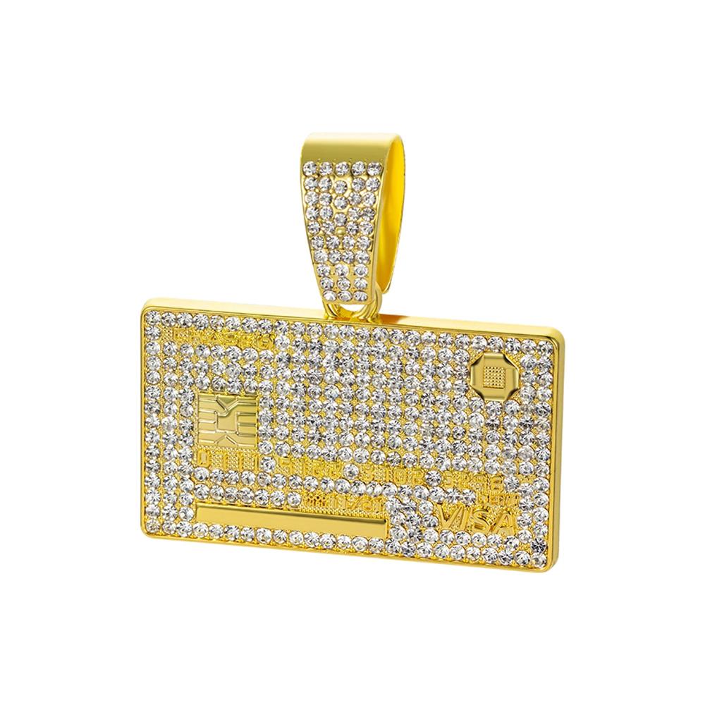 Men's Hip Hop VISA Golden Silvery Card Pendant Necklaces With 5mm 24 Inch Long Chain Credit Card Pendants for Daily Wear Unisex