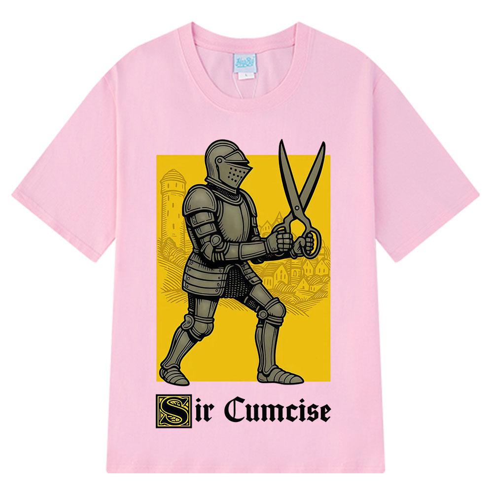 Unisex Unisex Summer Retro Medieval Knight Scissors Graphic Tee Oversized Hip Hop Rap Streetwear Yellow Background Vintage Tops