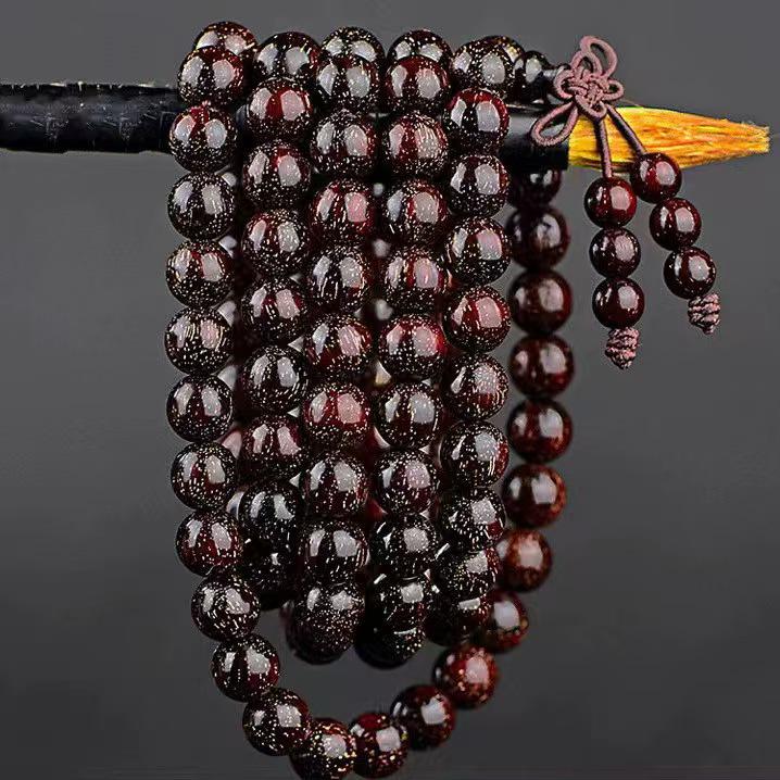 Unisex African Rosewood High-Density Gold Star Beads Bracelet - Indian Small Leaf Collectible Buddha Prayer Bracelet