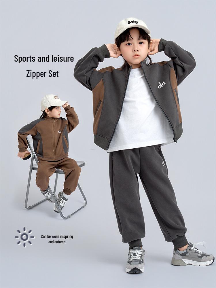 Boys' Fleece-Lined Sporty Cardigan & Pants Set - 2025 Autumn/Winter Collection
