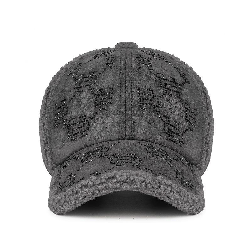 NORTWOOD Winter Lamb Wool Baseball Cap with Hot Pressed Diamonds Thickened Warm Baseball Caps for Men Women Wnter Warm Trucker Hats