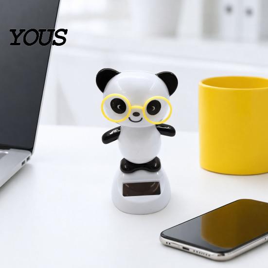 Fatigue Relief Car Accessory Solar Panda Ornament, Plastic Pendant, Automatic Head Swinging Black And White Ornament Doll, Dashboard Cute Interior