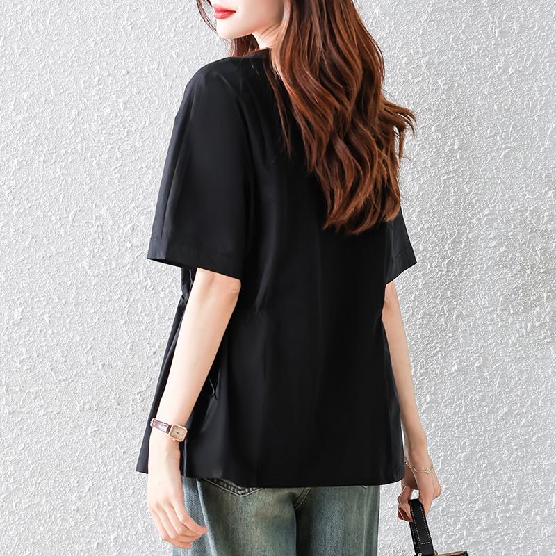 Dimanaf 2025 Summer Solid Basic Plus Size Women T-Shirts Elegant Short Sleeve Tops Tees Loose Shirt