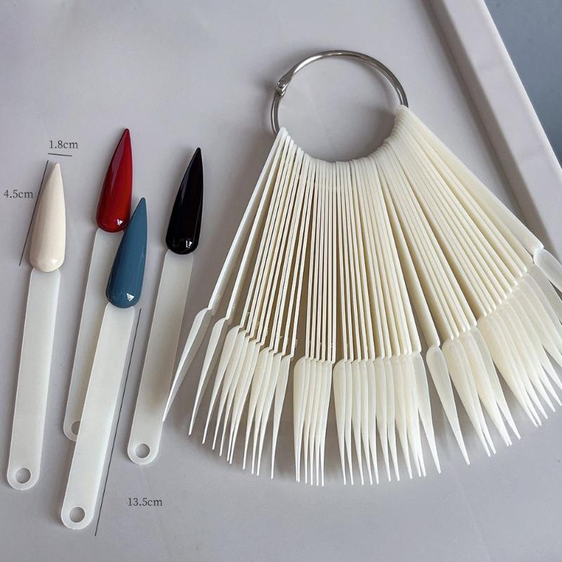 50 Pcs Square Nail Swatch Sticks With Metal Split Ring ,Nail Color Swatch Sticks With Ring - Clear Fan-Shaped Color Display Nail Salon Supplies