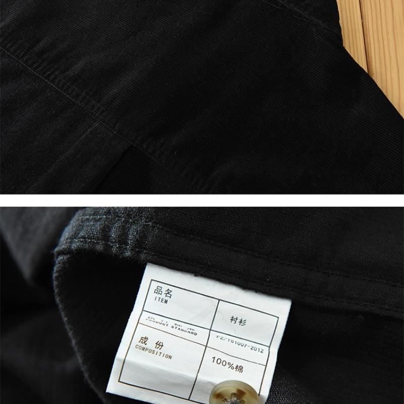 Spring Fall Shirts for Men Japanese Retro Style Corduroy Long Sleeve Men's Casual Shirt Daily Thin Coat Lapel Pocket 100 Cotton Button Shirt
