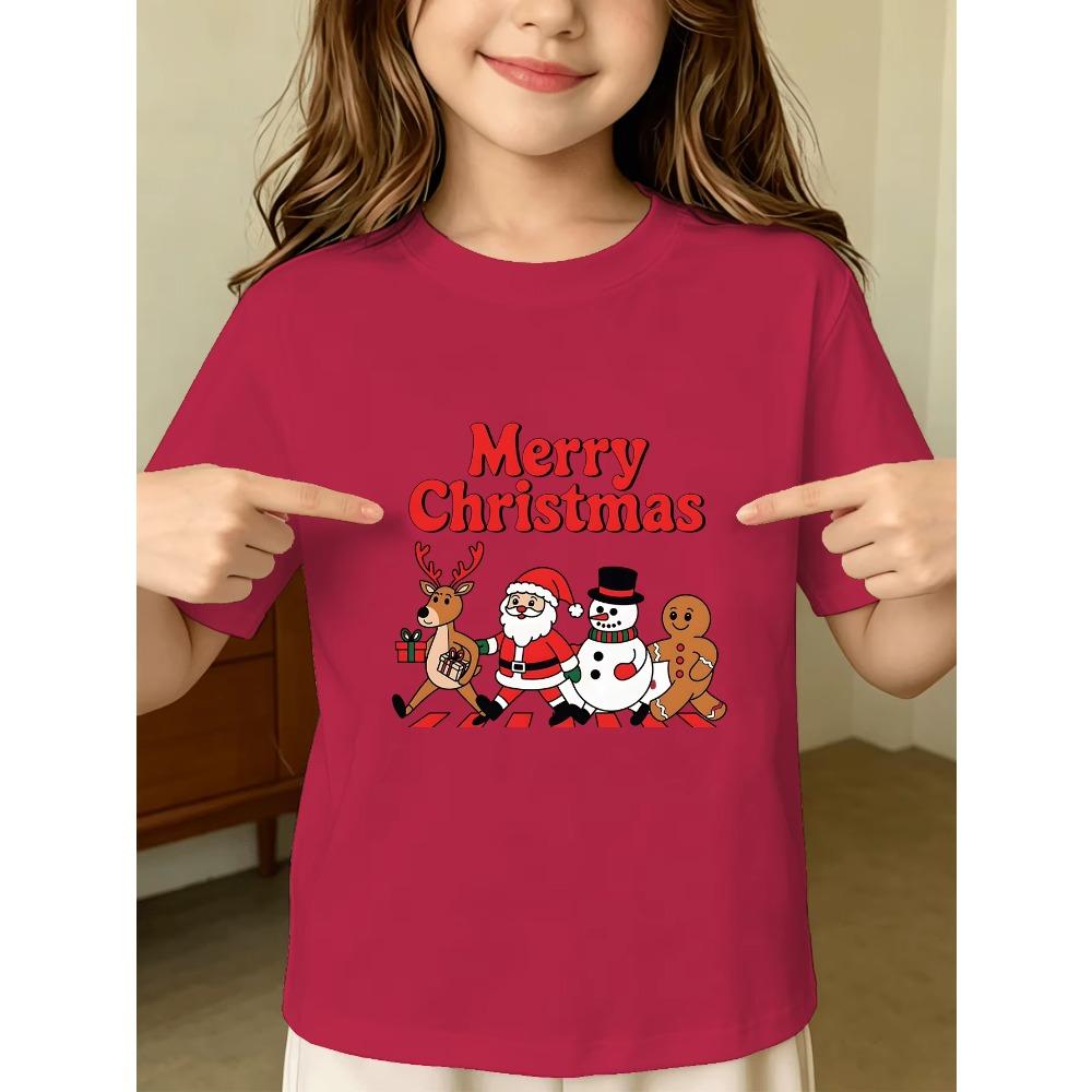 Kids Boys Girls T Shirt Merry Christmas Santa Reindeer Snowman Print Short Sleeve Tee Family Matching Holiday Parent Child Tops