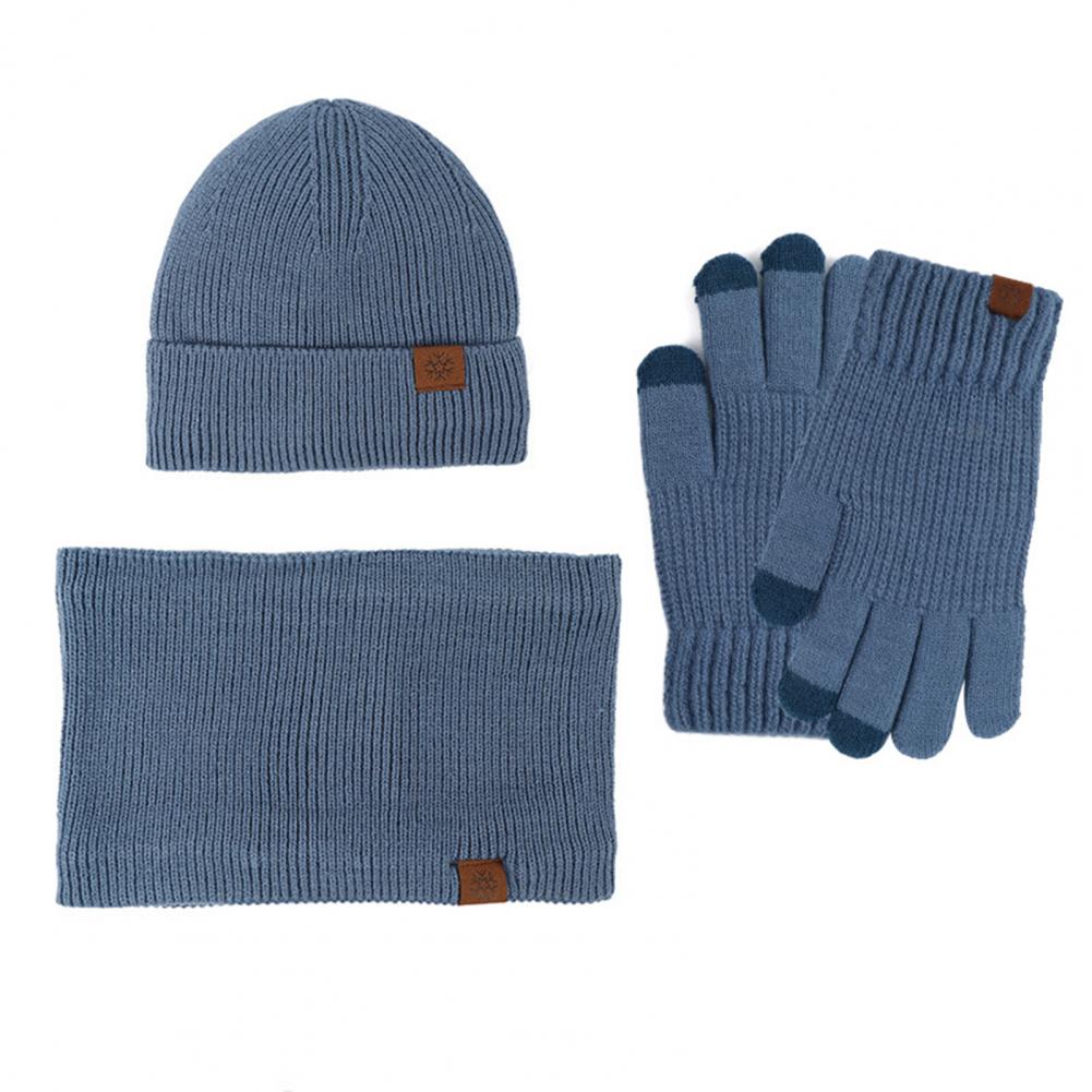 3 Pcs/Set Women Winter Hat Scarf Gloves Set Thick Plush Knitted Warm Cap Gloves Elastic Ear Windproof Wi
