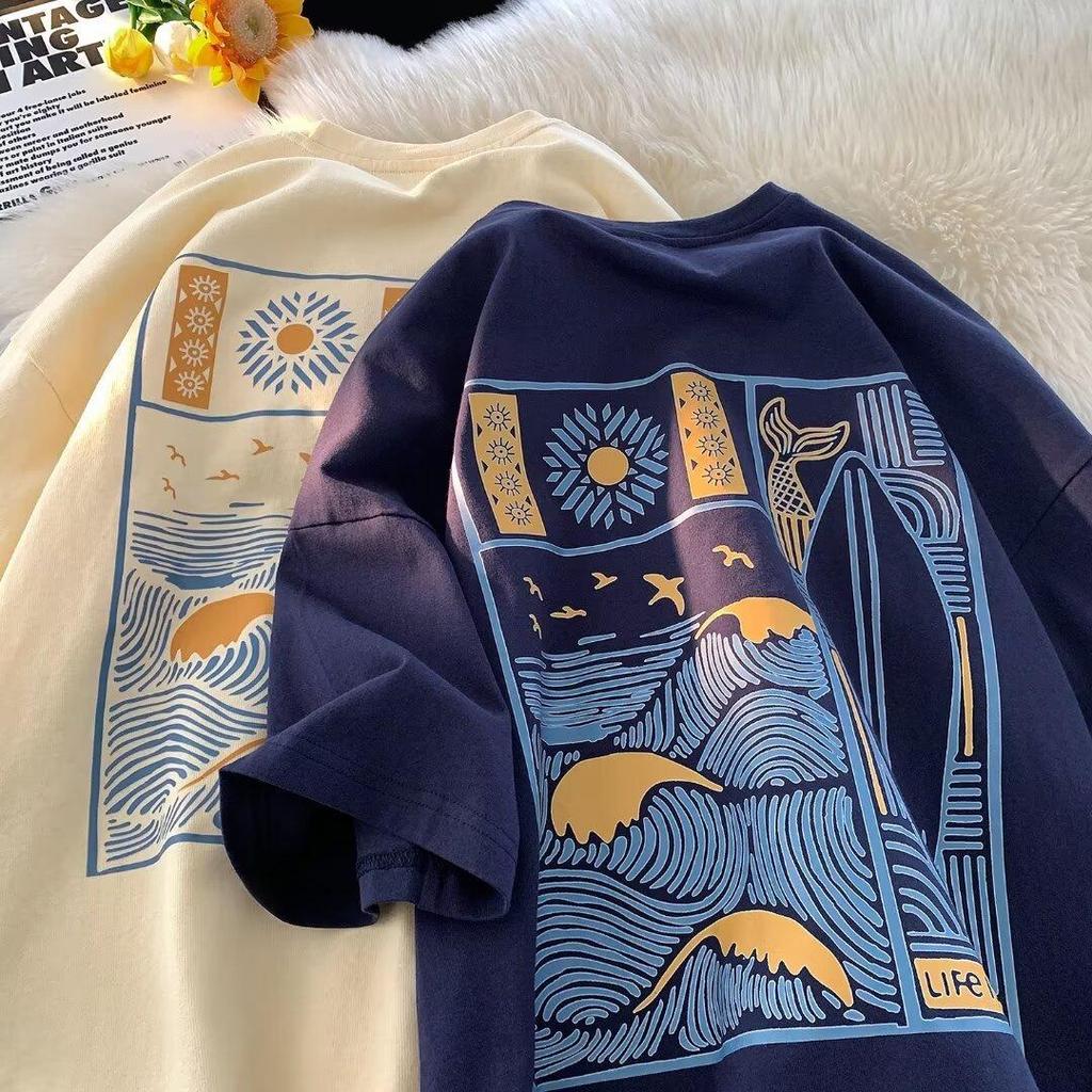 Men's Oversized Ethereal Letter Print Pure Cotton Short-Sleeve T-Shirt - American Street Style