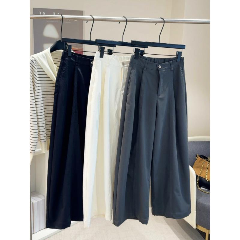 

Высококлассные белые омолаживающие повседневные широкие брюки женские осенние новые с высокой посадкой, скрывающие недостатки фигуры и стройнящие, универсальные прямые брюки XL серый