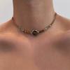 Tiger Eye Stone Beaded Necklace Design Punk Simple Fashion High End Clavicle Chain Short Men's Women's Retro Leather Necklace