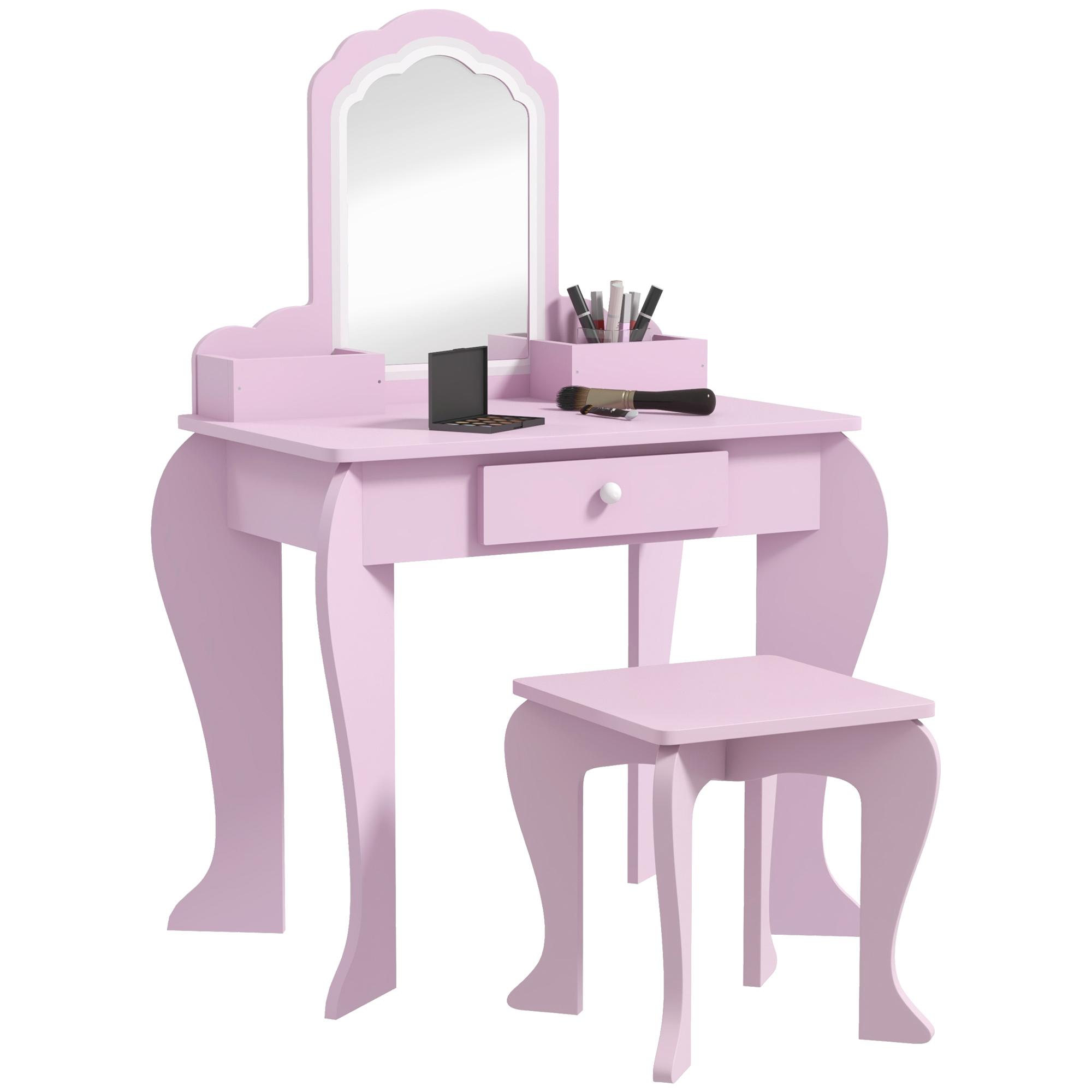 Kids Vanity Table with Mirror, Stool