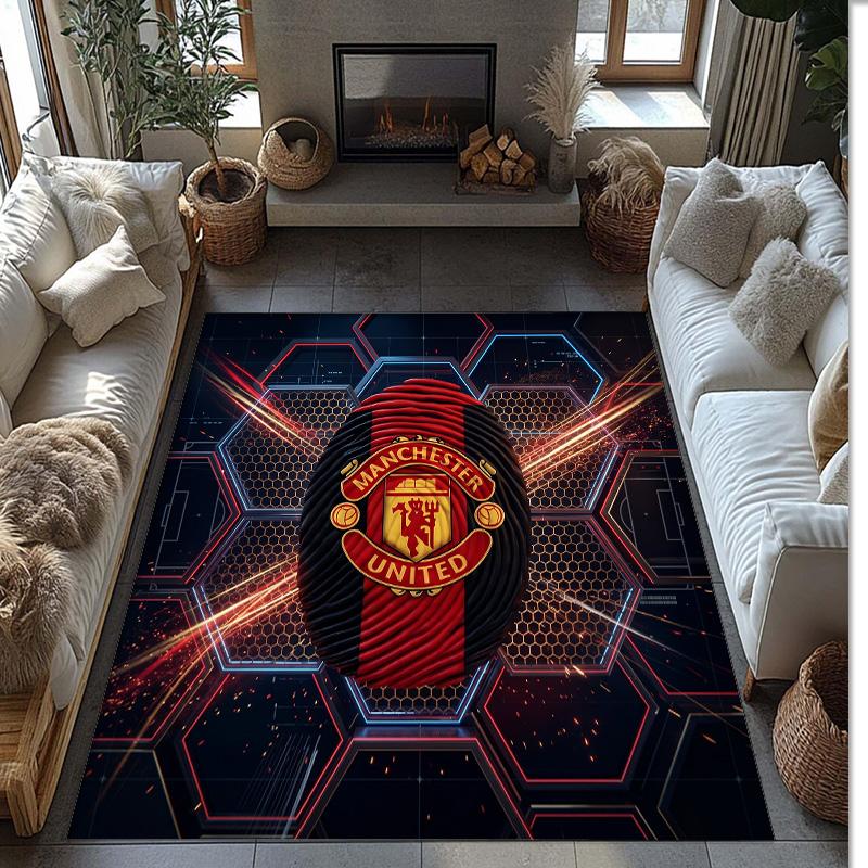 Tappeto in Flanella Stampato Manchester United Antiscivolo Morbido Poliestere Tappeto per Pavimento Tappetino Decorativo per Interni per Camera da Letto Soggiorno Divano