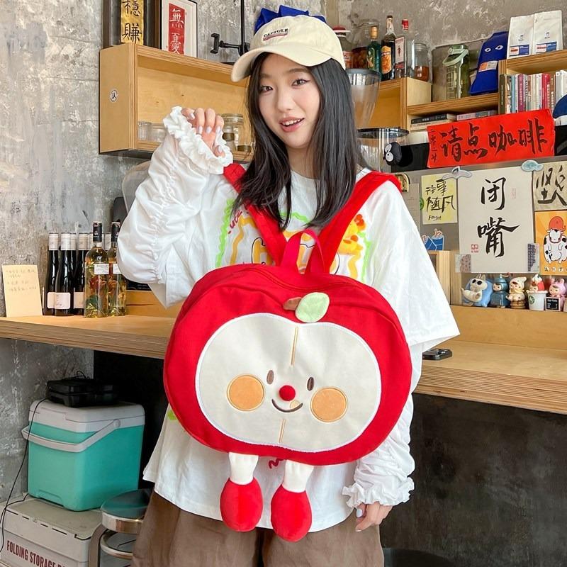 Cute ugly cute girl bag cartoon funny fruit small backpack new apple pear canvas backpack
