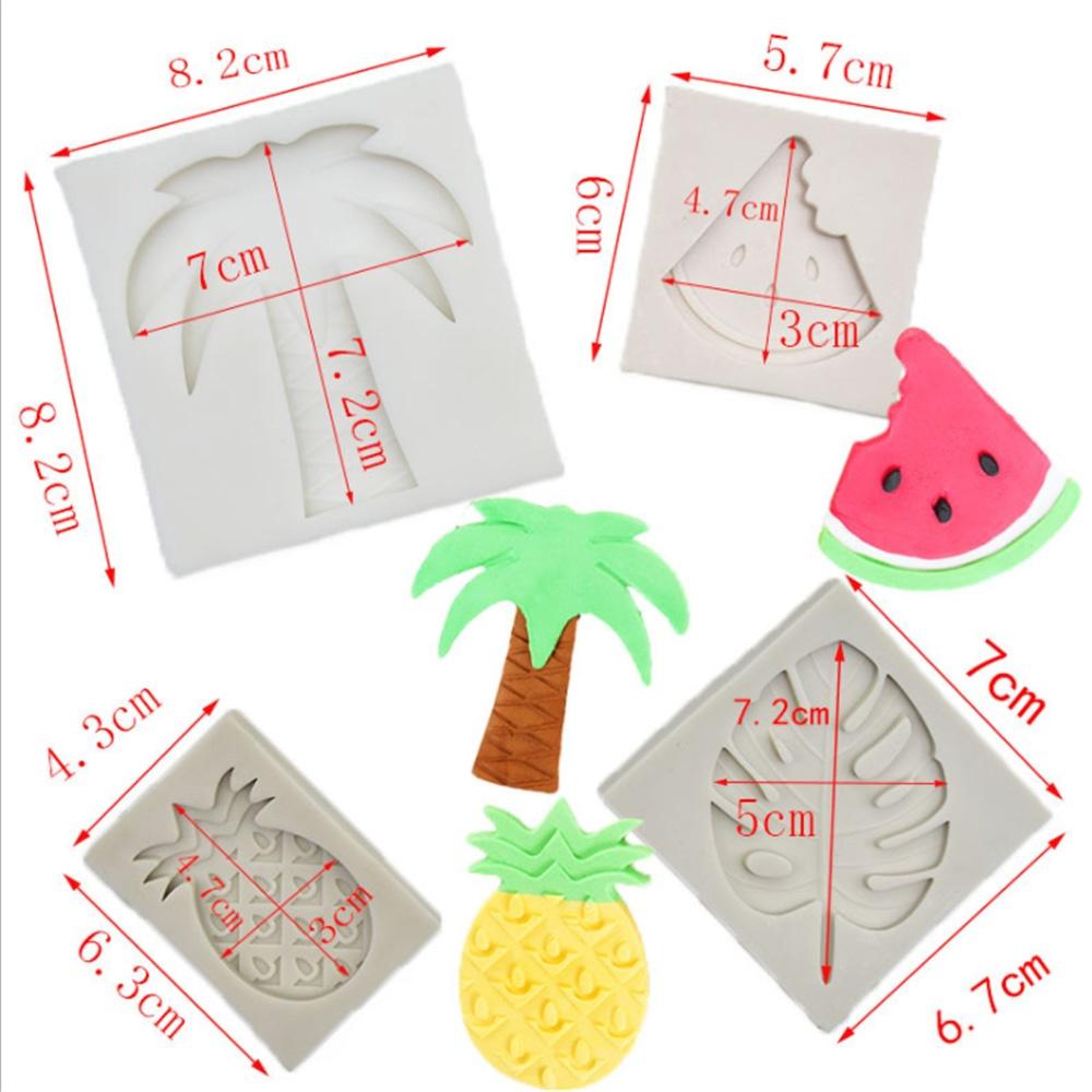 4pcs/set Summer Party Coconut Tree Watermelon Pineapple Silicone Molds Turtle Leaf Chocolate Candy Fondant Cake Decorating Tools