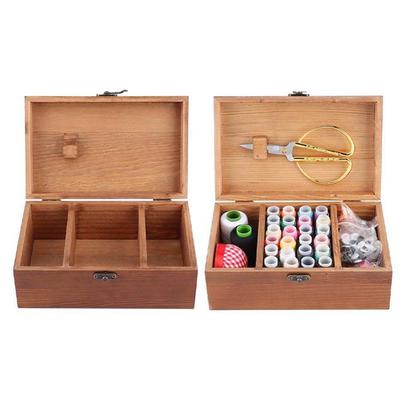 Household Vintage Needle Thread Box Empty Wooden Sewing Box Needle Thread Storage Case Organizer DIY Sewing Kit Tools