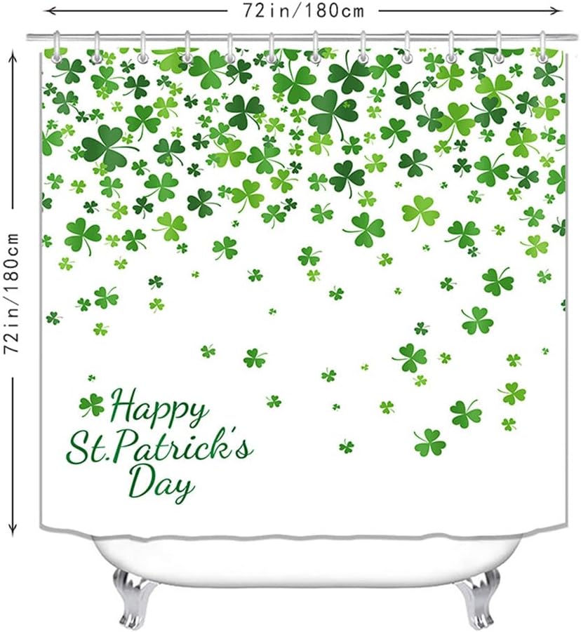 DDS-DUDES St. Patrick's Day Shower Curtain for Bathroom Green Clover Shamrock Irish Curtain Waterproof Fabric Machine Washable W