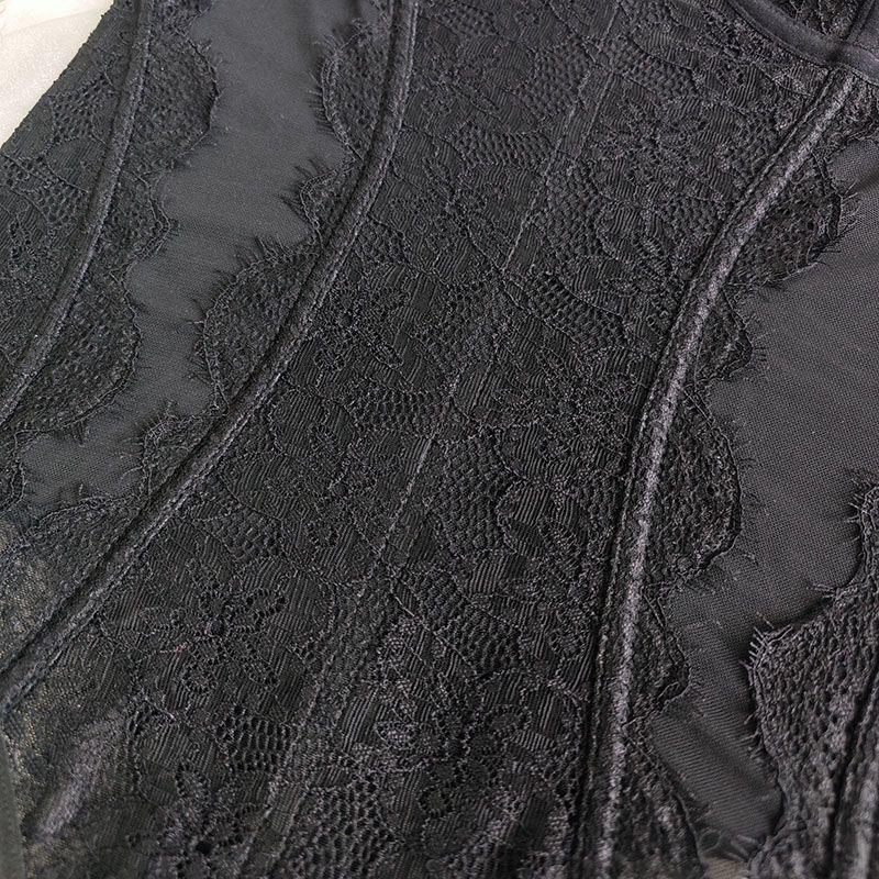 European & American Lace Patchwork See-through Slim Fit Bodysuit