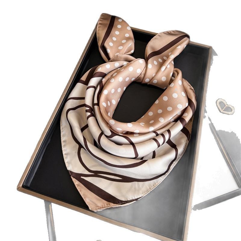 Flower polka dot simulation silk printing women's silk scarf square scarf high-end shawl sunscreen neck scarf headscarf scarf