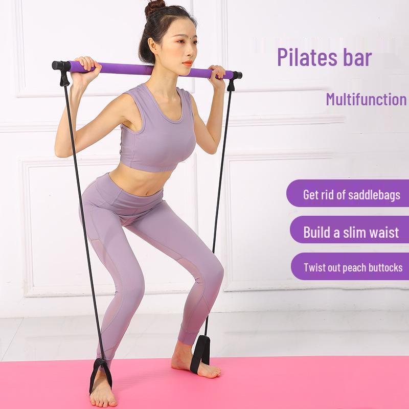 

Pilates Bar and Resistance Band Set with Foot Pedal for Home Fitness Purple (Brown Box)
