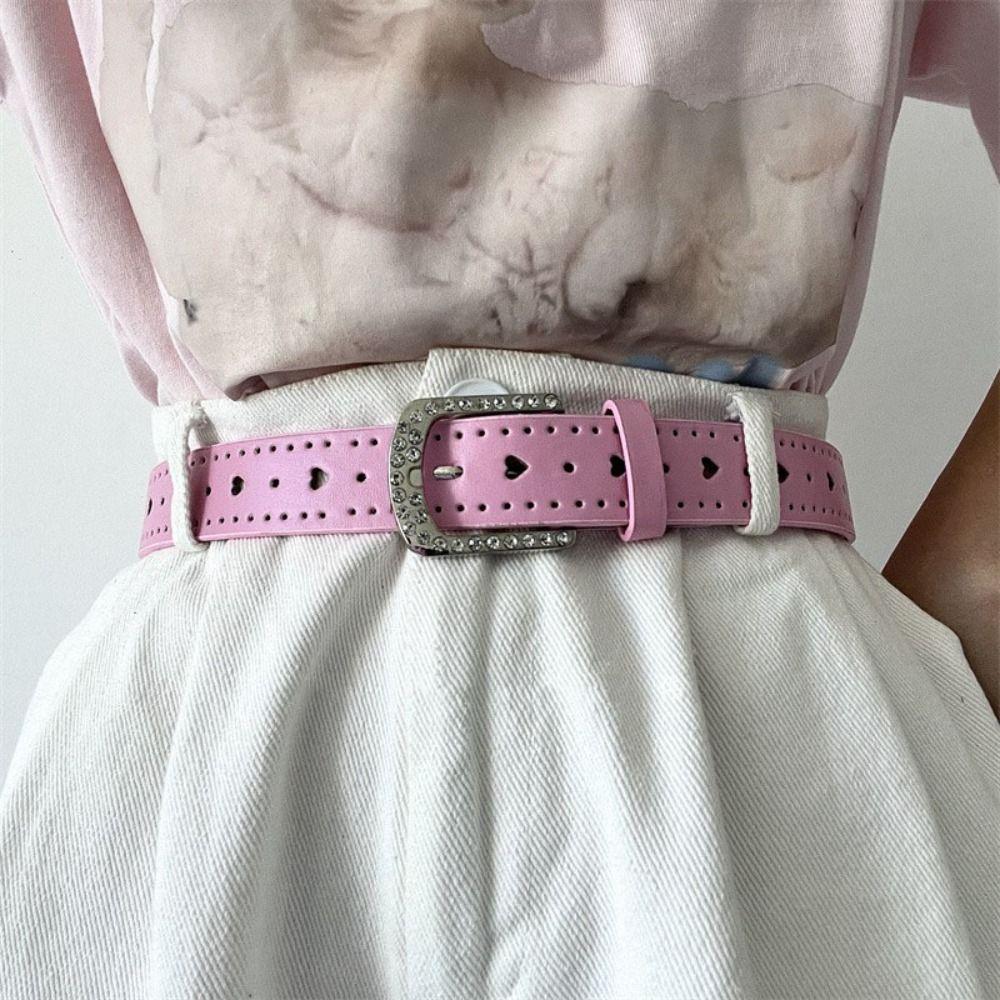 Punk Rhinestone Waist Belt Jeans Decor PU Leather Waistbands Adjustable Y2K Wide Belt  Spice Girl